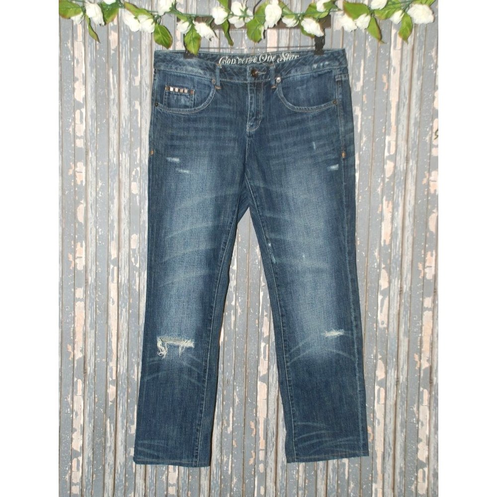 Converse One Star Crosby Tom Boy Ladies Blue Jeans Size 10 Distressed Studded